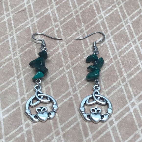 Claddagh Green Malachite Earrings - Picture 6 of 9
